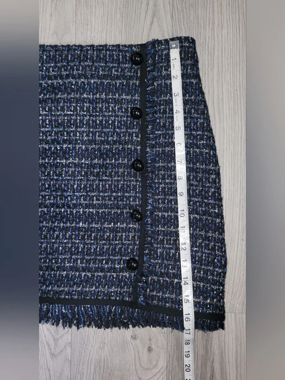 Veronica Beard Mirabelle Mini Skirt Navy, Silver, Black Tweed & Fringe Hem, 4